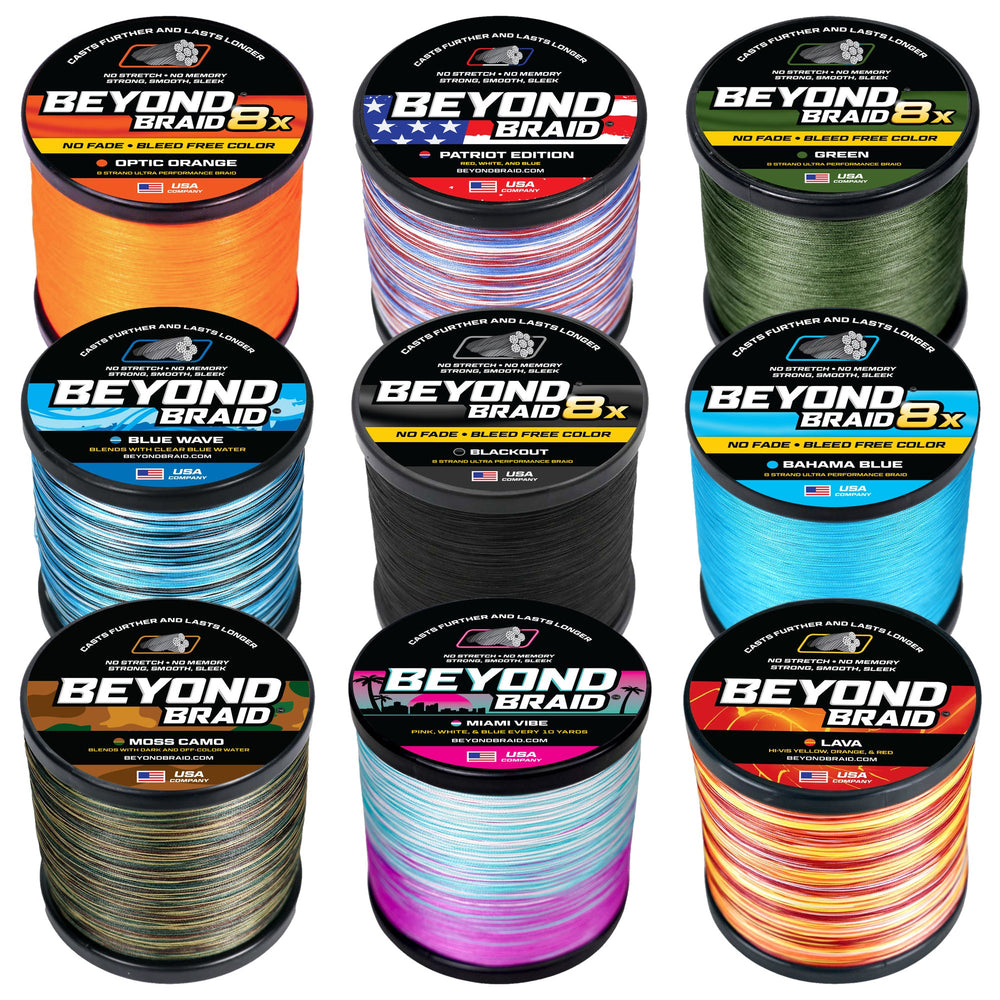 Beyond Braid braided fishing line, 9 colors including 8X No Fade