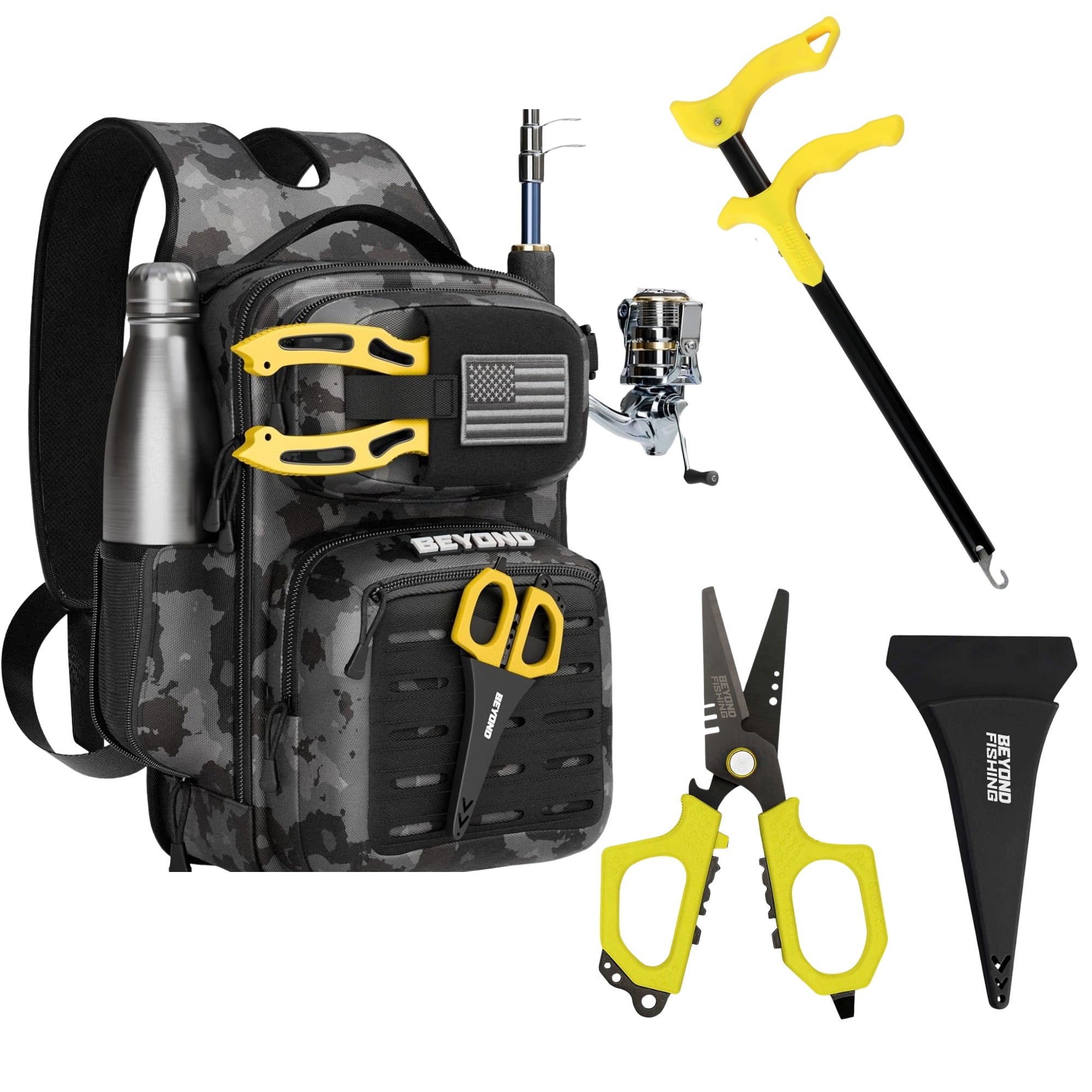 Beyond Fishing Voyager Bundle - Tackle Backpack, Hook Remover & Titanium Line Shears (Black)