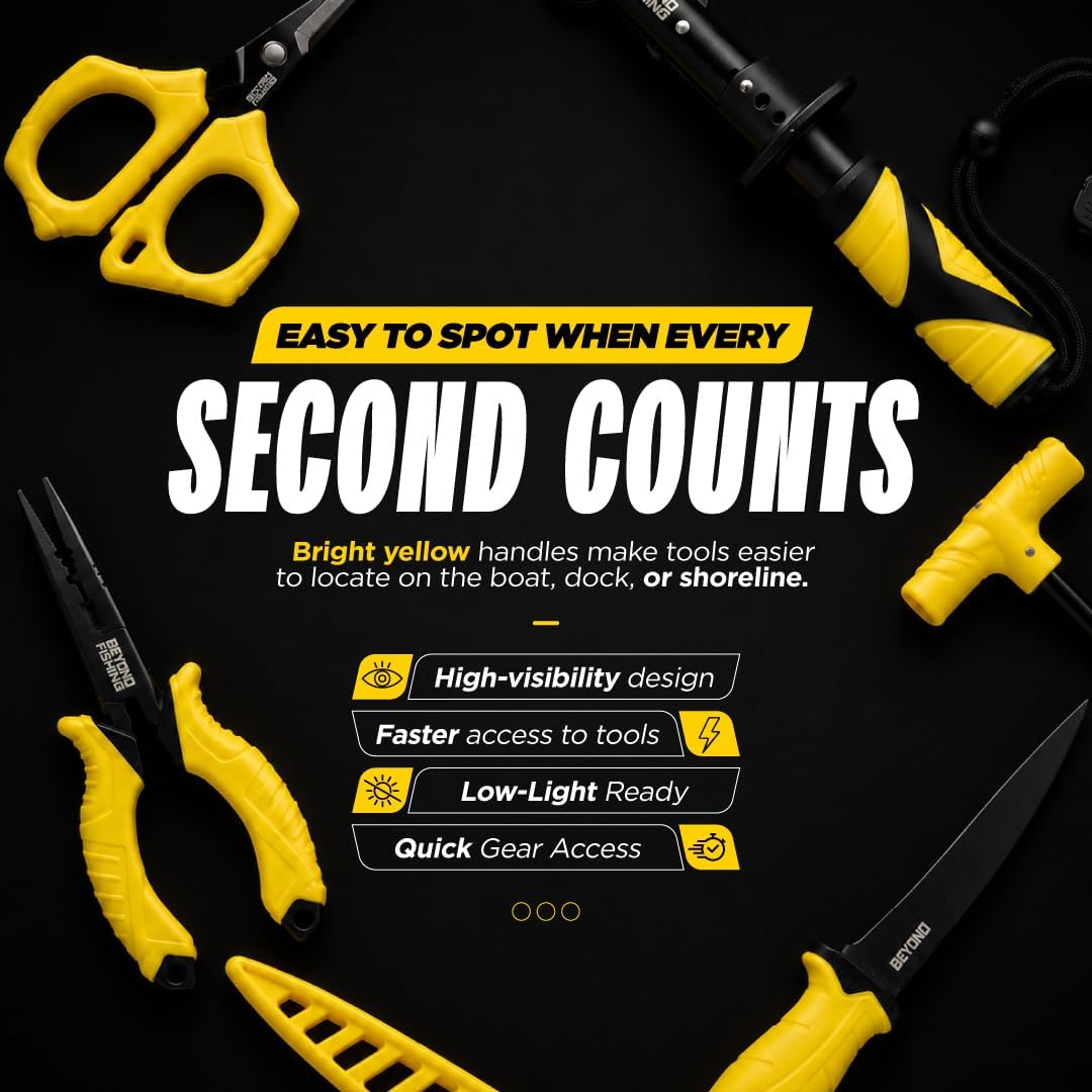 Beyond Braid Fishing 5-Piece Fishing Tool Kit - Pliers, Fillet Knife, Hook Remover, Lip Gripper, and Braid Scissors