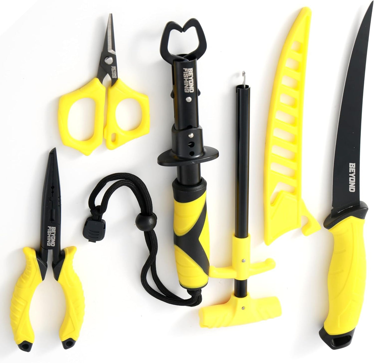 Beyond Braid Fishing 5-Piece Fishing Tool Kit - Pliers, Fillet Knife, Hook Remover, Lip Gripper, and Braid Scissors