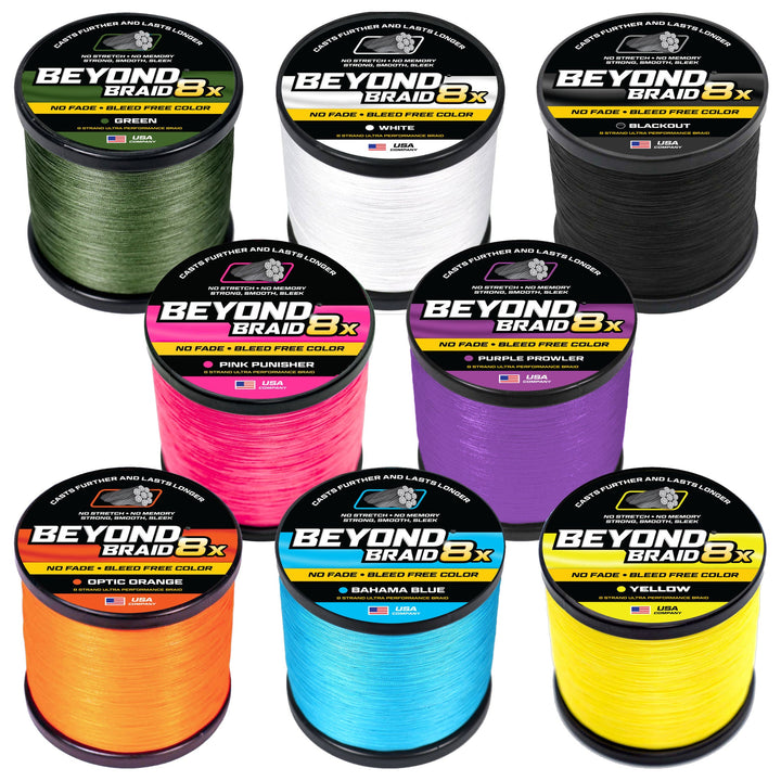 Beyond Braid 8X No Fade Series braided fishing line, all 8 colors