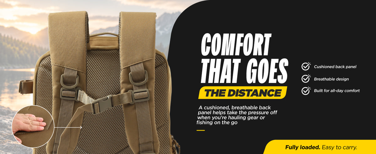 Beyond Fishing Tackle Backpack with Rod Holders, 40L Water-Resistant Canvas, MOLLE System & Plier Slot – With or Without 3600 Tackle Boxes, Black or Tan