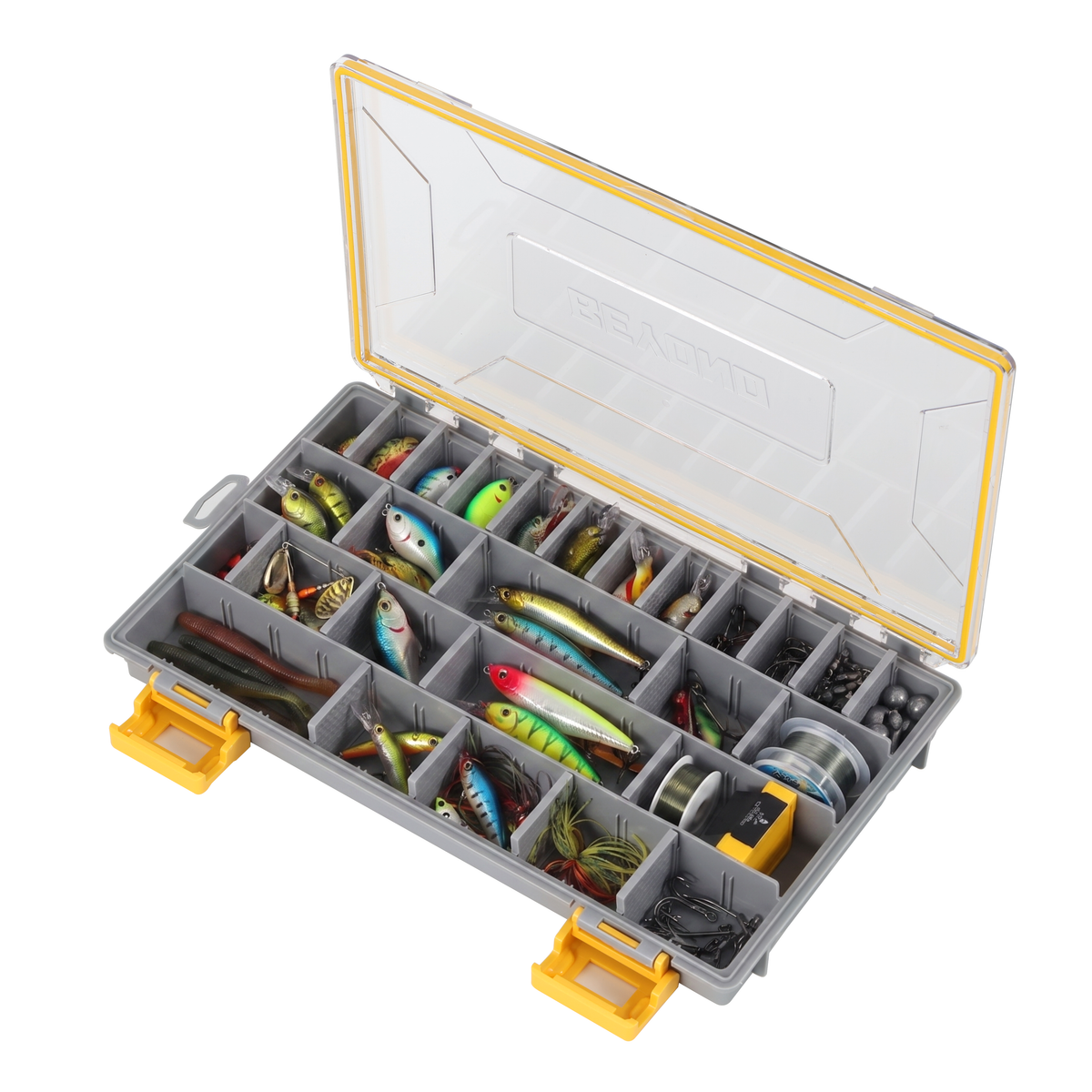 Beyond Fishing DryLock Waterproof Tackle Box, Watertight 3600 &amp; 3700 Tackle Trays with Dual-Latch Seal, Adjustable Removable Dividers &amp; Anti-Rust Desiccant, Lure &amp; Terminal Tackle Organizer