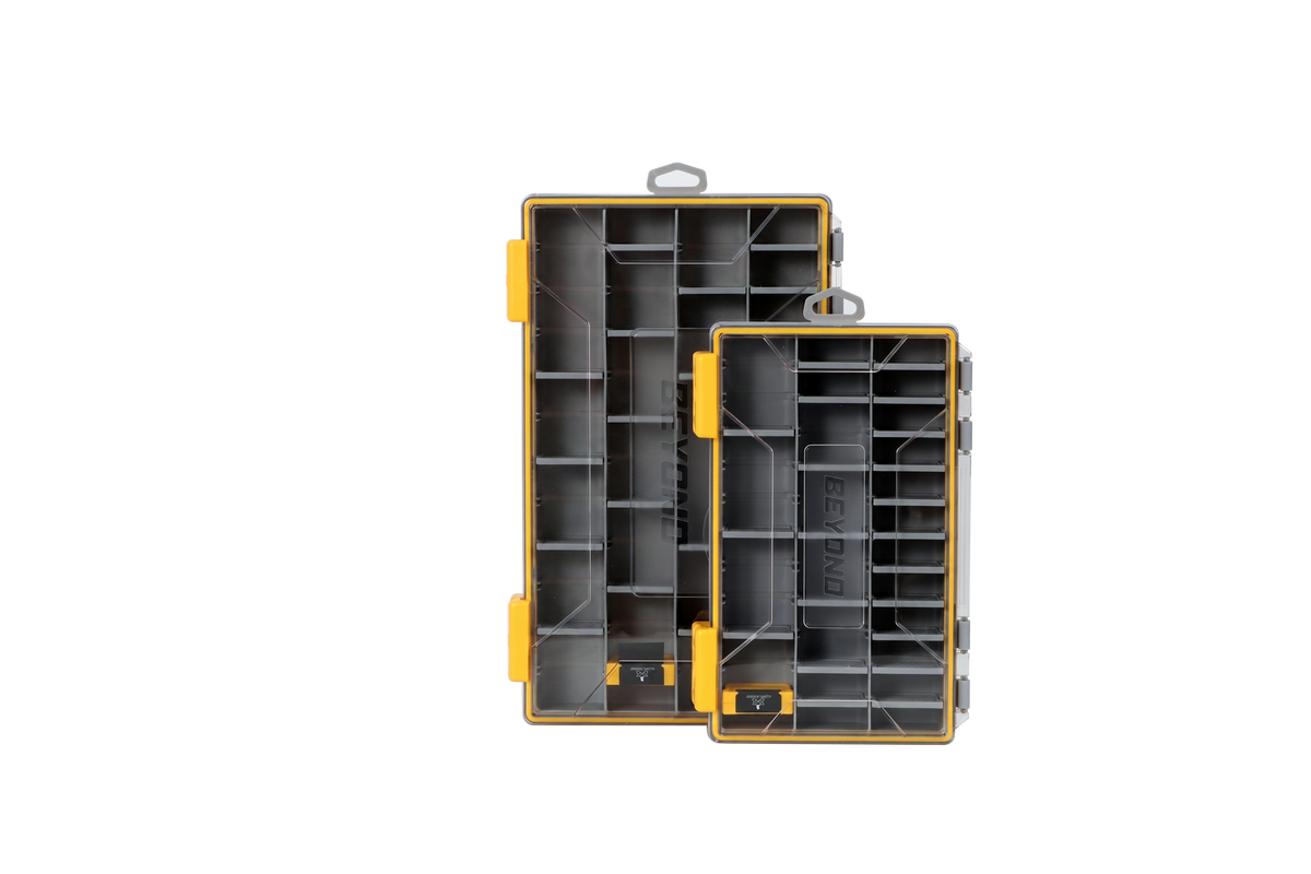 Beyond Fishing DryLock Waterproof Tackle Box, Watertight 3600 &amp; 3700 Tackle Trays with Dual-Latch Seal, Adjustable Removable Dividers &amp; Anti-Rust Desiccant, Lure &amp; Terminal Tackle Organizer