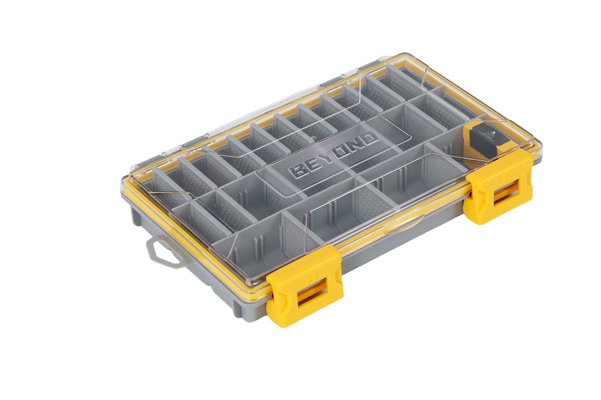 Beyond Fishing DryLock Waterproof Tackle Box, Watertight 3600 &amp; 3700 Tackle Trays with Dual-Latch Seal, Adjustable Removable Dividers &amp; Anti-Rust Desiccant, Lure &amp; Terminal Tackle Organizer