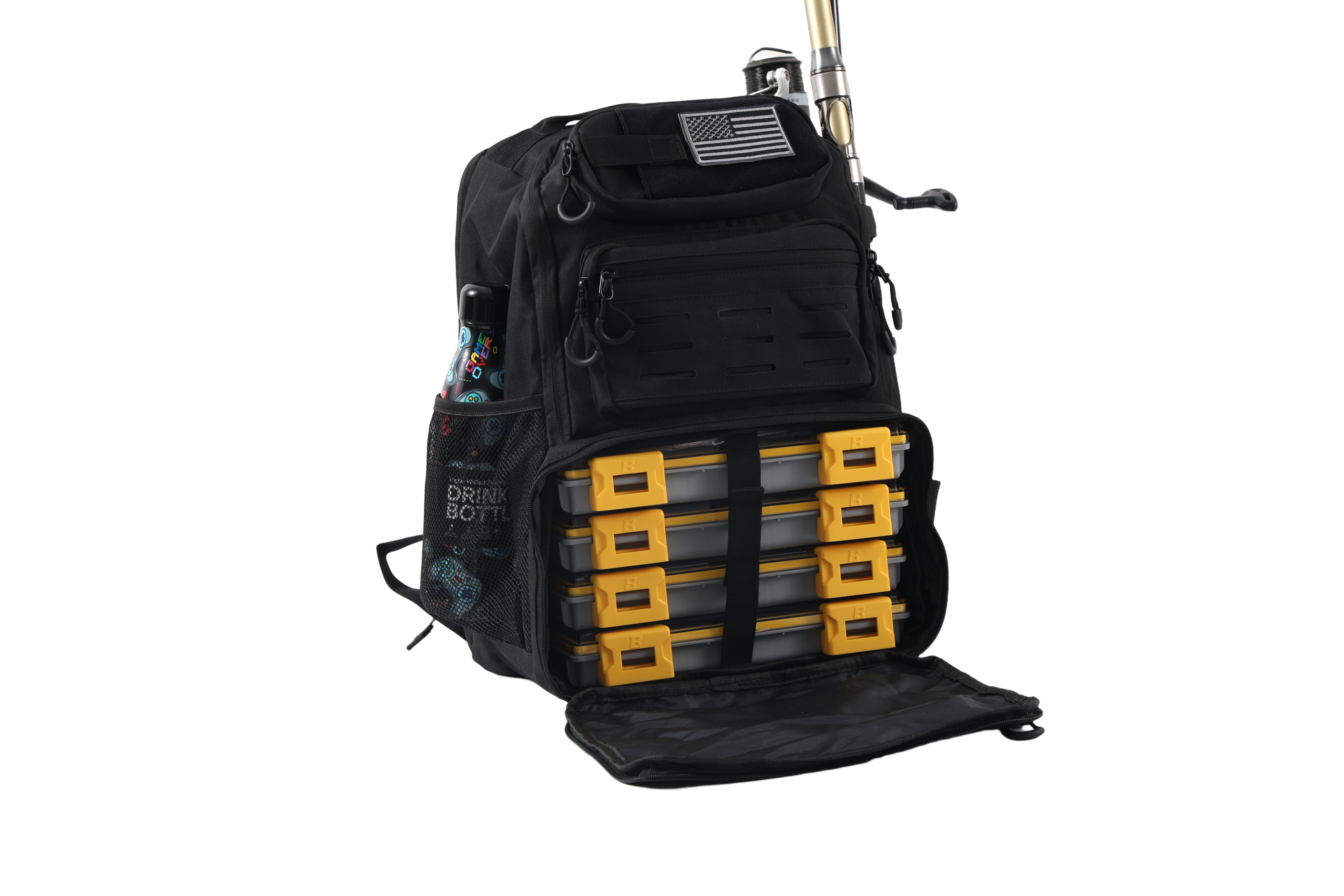 Beyond Fishing Tackle Backpack with Rod Holders, 40L Water-Resistant Canvas, MOLLE System & Plier Slot – With or Without 3600 Tackle Boxes, Black or Tan