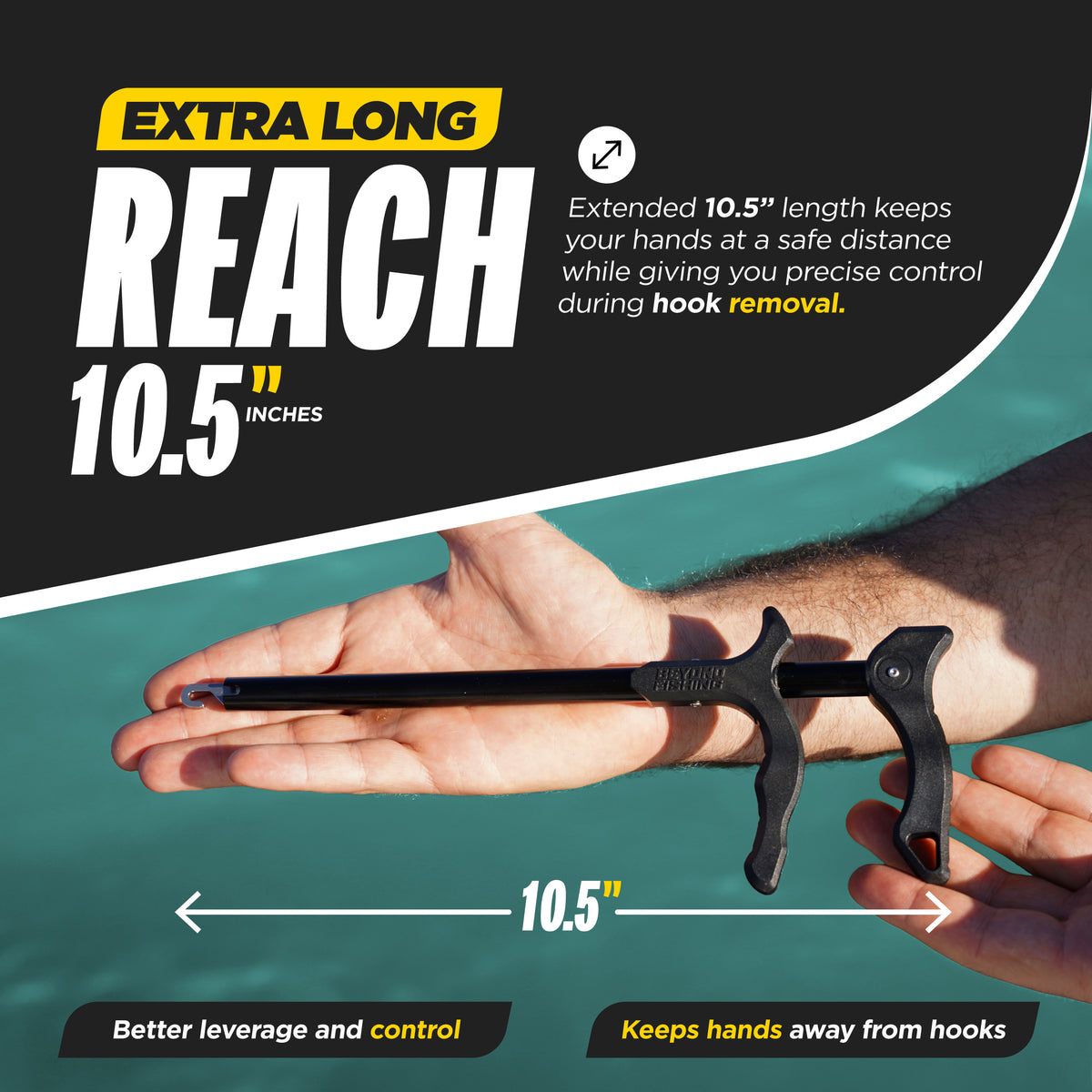 Beyond Fishing Hook Remover Tool - 10.5 Inch Long-Reach Fish Dehooker with T-Handle Grip
