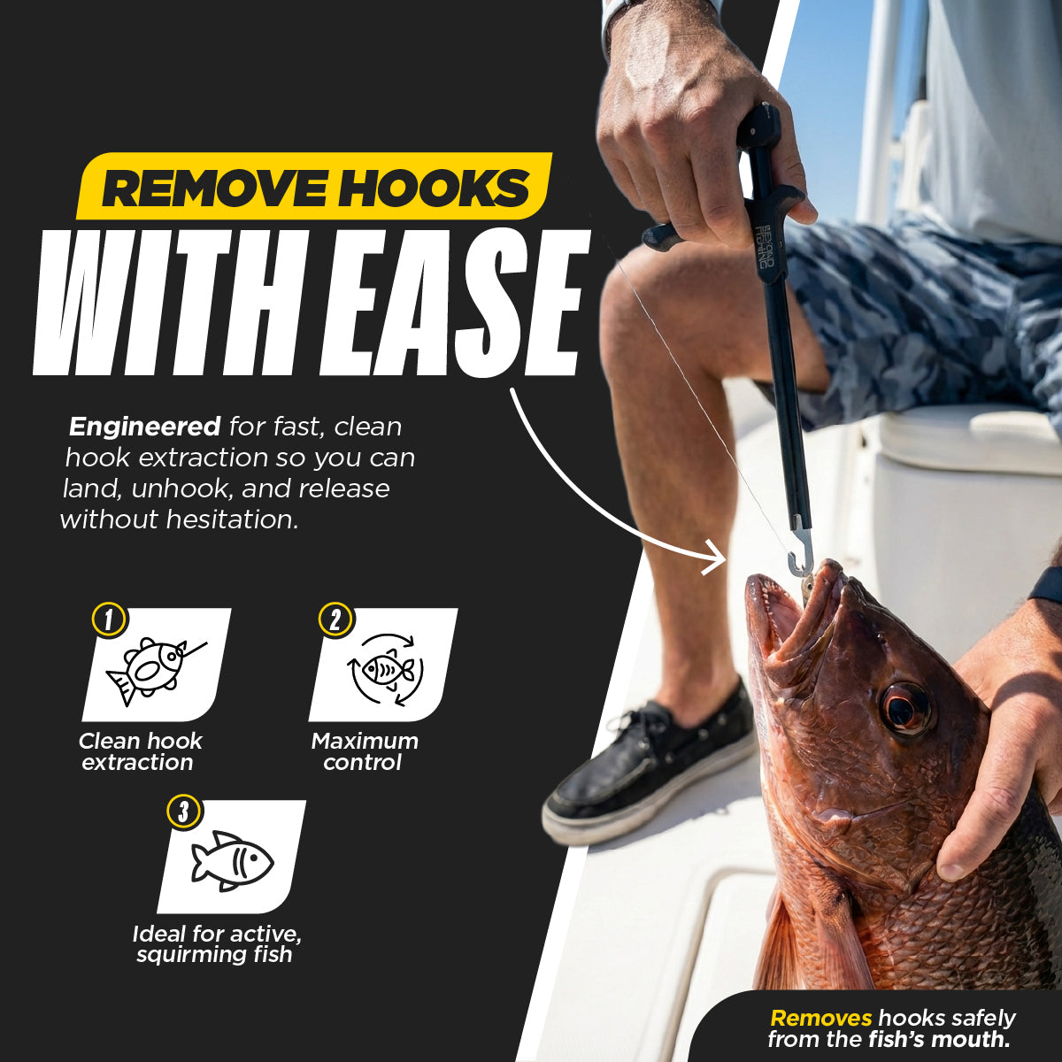 Beyond Fishing Hook Remover Tool - 10.5 Inch Long-Reach Fish Dehooker with T-Handle Grip