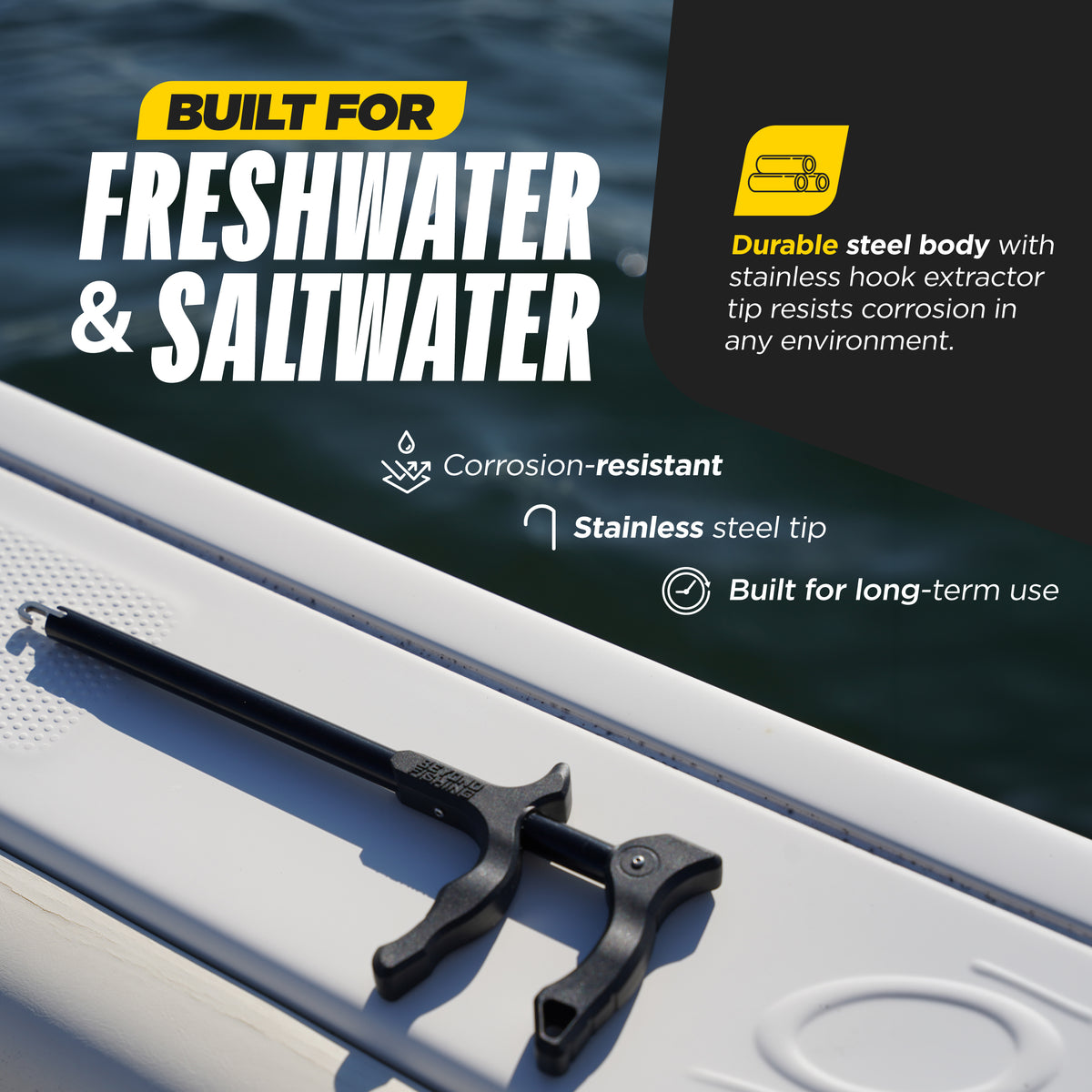 Beyond Fishing Hook Remover Tool - 10.5 Inch Long-Reach Fish Dehooker with T-Handle Grip