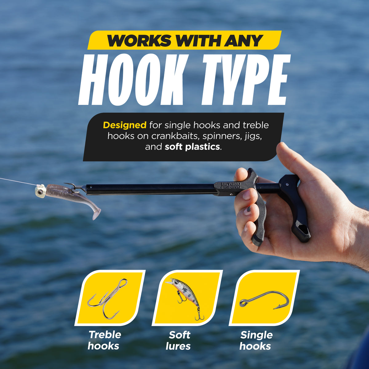 Beyond Fishing Hook Remover Tool - 10.5 Inch Long-Reach Fish Dehooker with T-Handle Grip