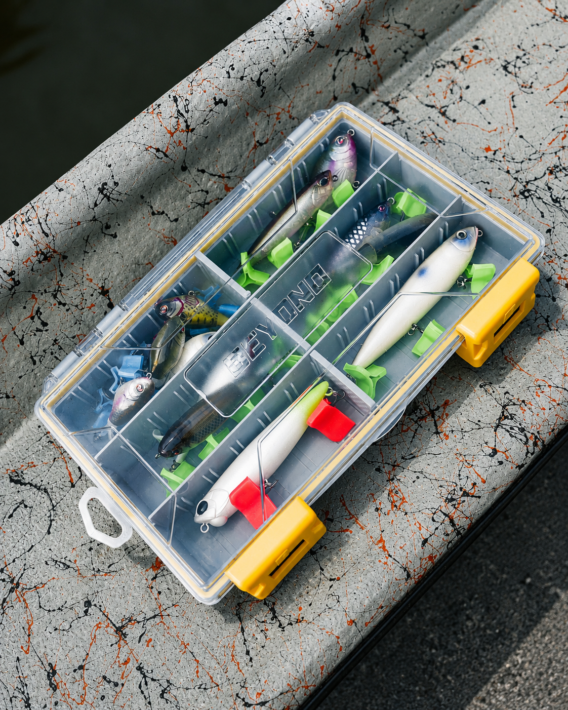 Beyond Fishing DryLock Waterproof Tackle Box, Watertight 3600 &amp; 3700 Tackle Trays with Dual-Latch Seal, Adjustable Removable Dividers &amp; Anti-Rust Desiccant, Lure &amp; Terminal Tackle Organizer