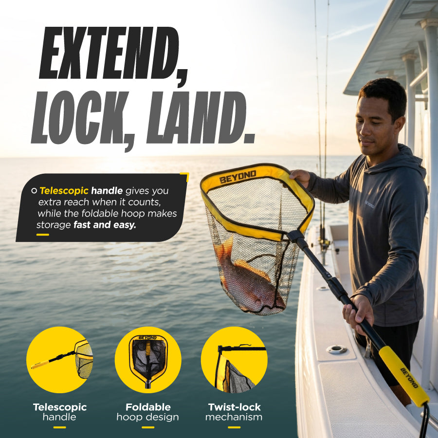 extendable handle fishing net Beyond Braid Floating with 
