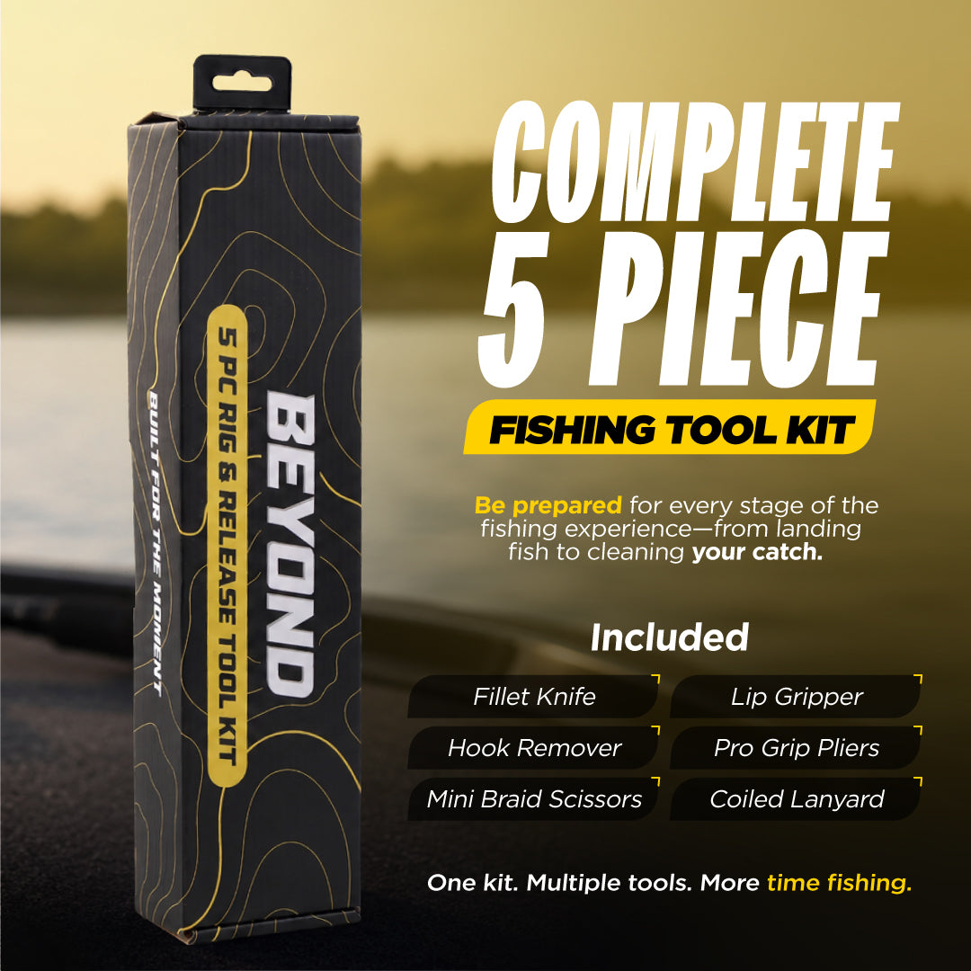 Beyond Braid Fishing 5-Piece Fishing Tool Kit - Pliers, Fillet Knife, Hook Remover, Lip Gripper, and Braid Scissors