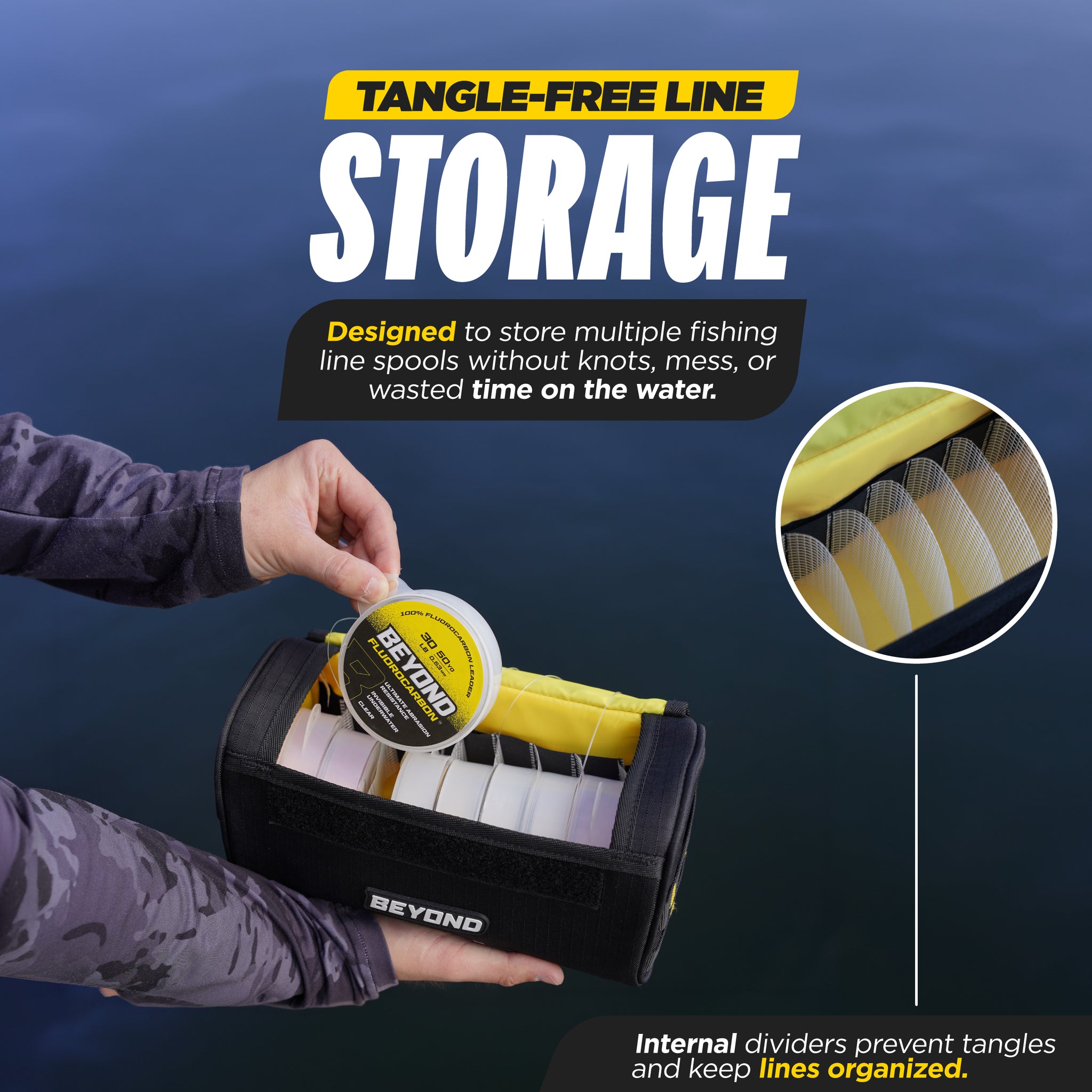 Beyond Fishing Line Storage Bag – Tangle-Free Line Management Bag with Built-In Dispenser, Fishing Spool Bag with Writable ID Panel