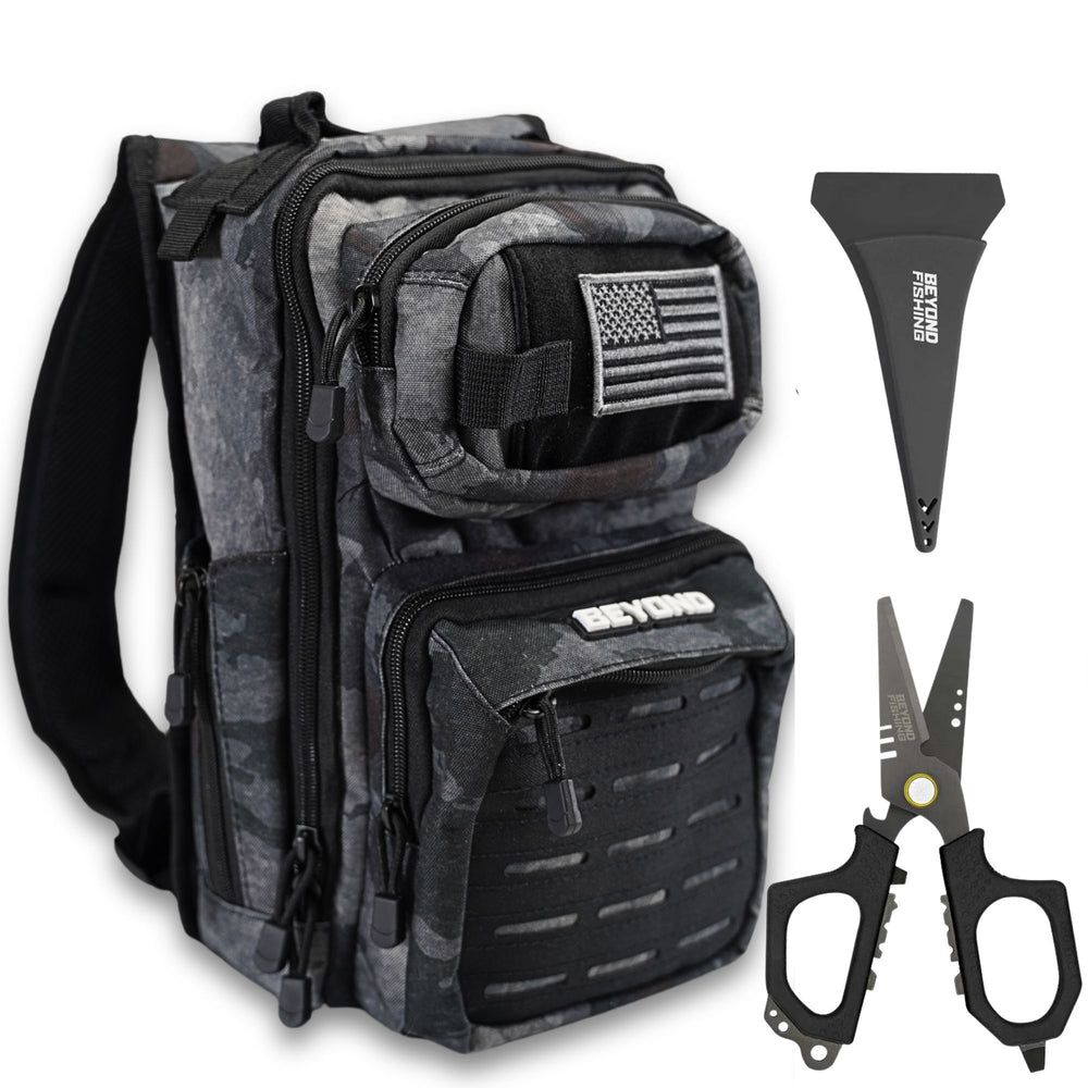 Beyond Braid Ultimate Fishing Bundle – Black Oynx Tackle Backpack and 6.5" Black Pro Fishing Shears for Serious Anglers