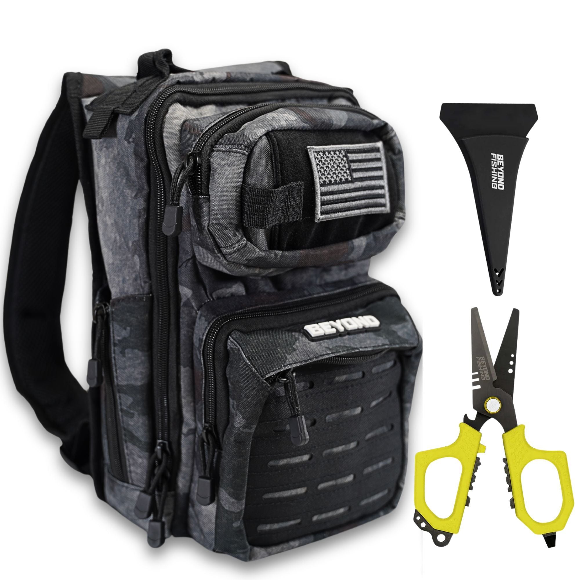 Beyond Braid Ultimate Fishing Bundle – Black Oynx Tackle Backpack and 6.5" Black Pro Fishing Shears for Serious Anglers