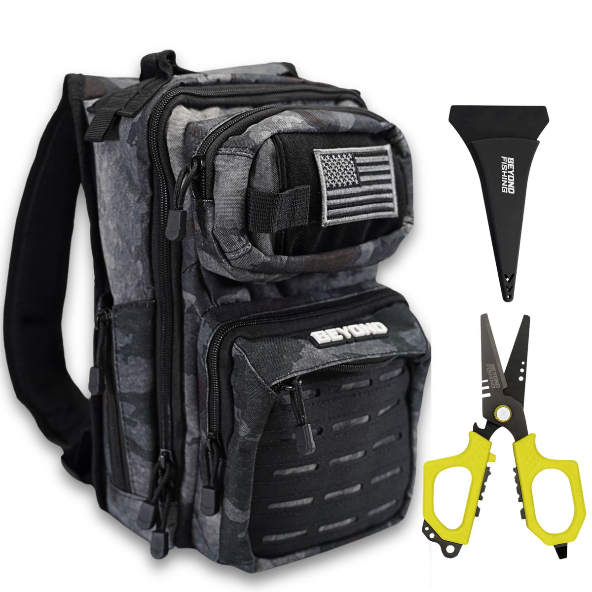 Beyond Braid Ultimate Fishing Bundle – Black Oynx Tackle Backpack and 6.5&quot; Black Pro Fishing Shears for Serious Anglers