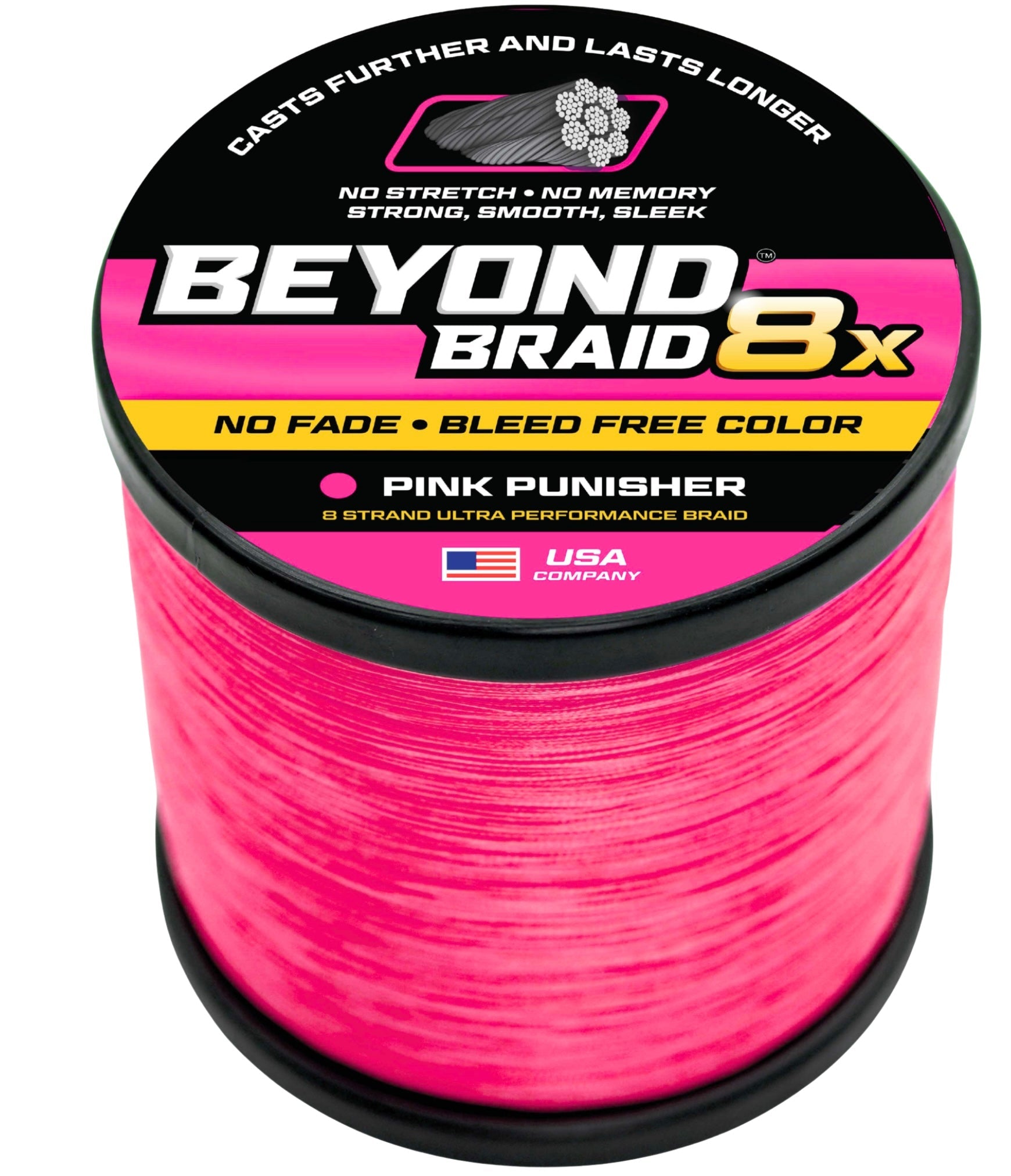 Pink Punisher 8X No Fade braided fishing line spool