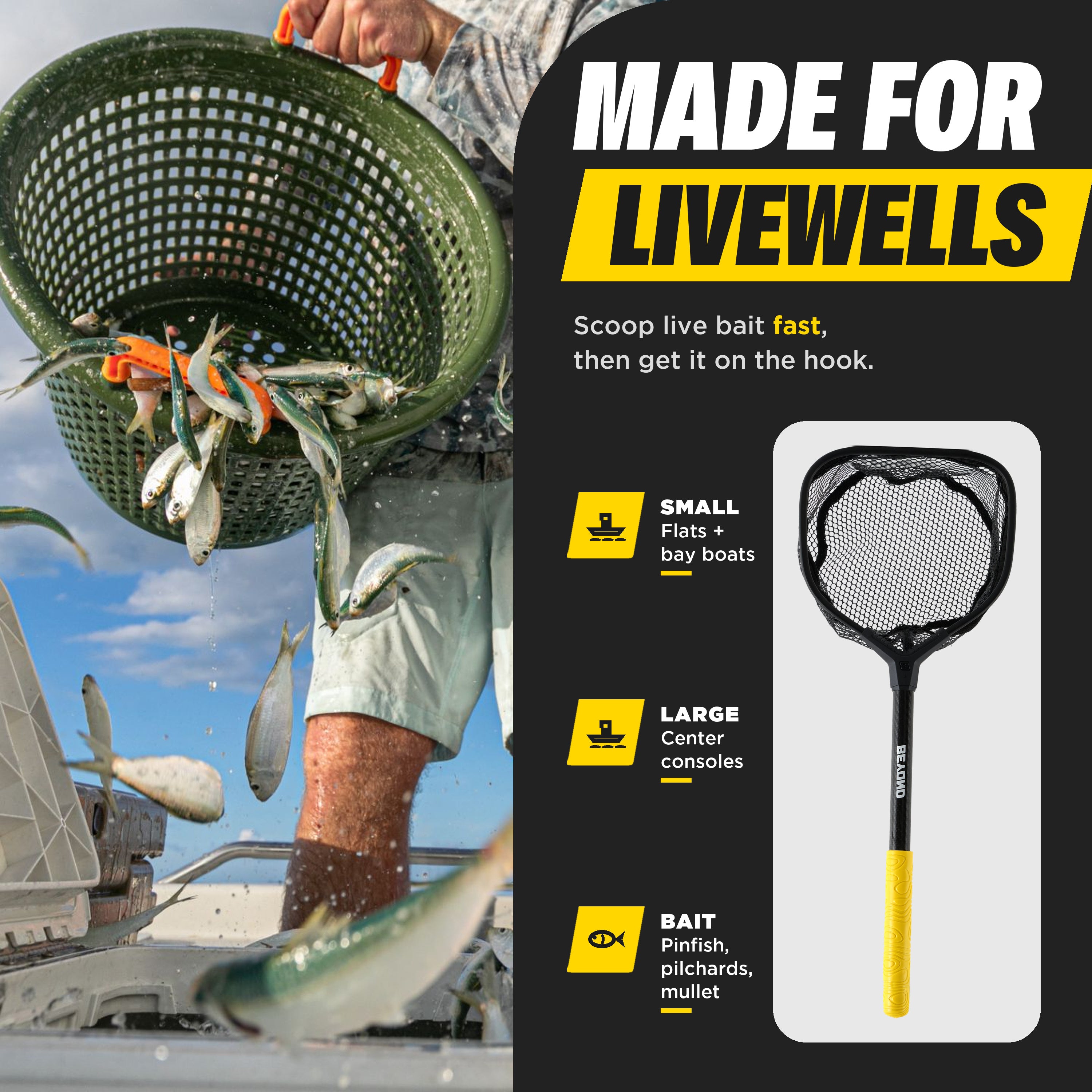 Beyond Fishing Carbon Fiber Bait Net, Speed Scoop Minnow Dip Net, Livewell