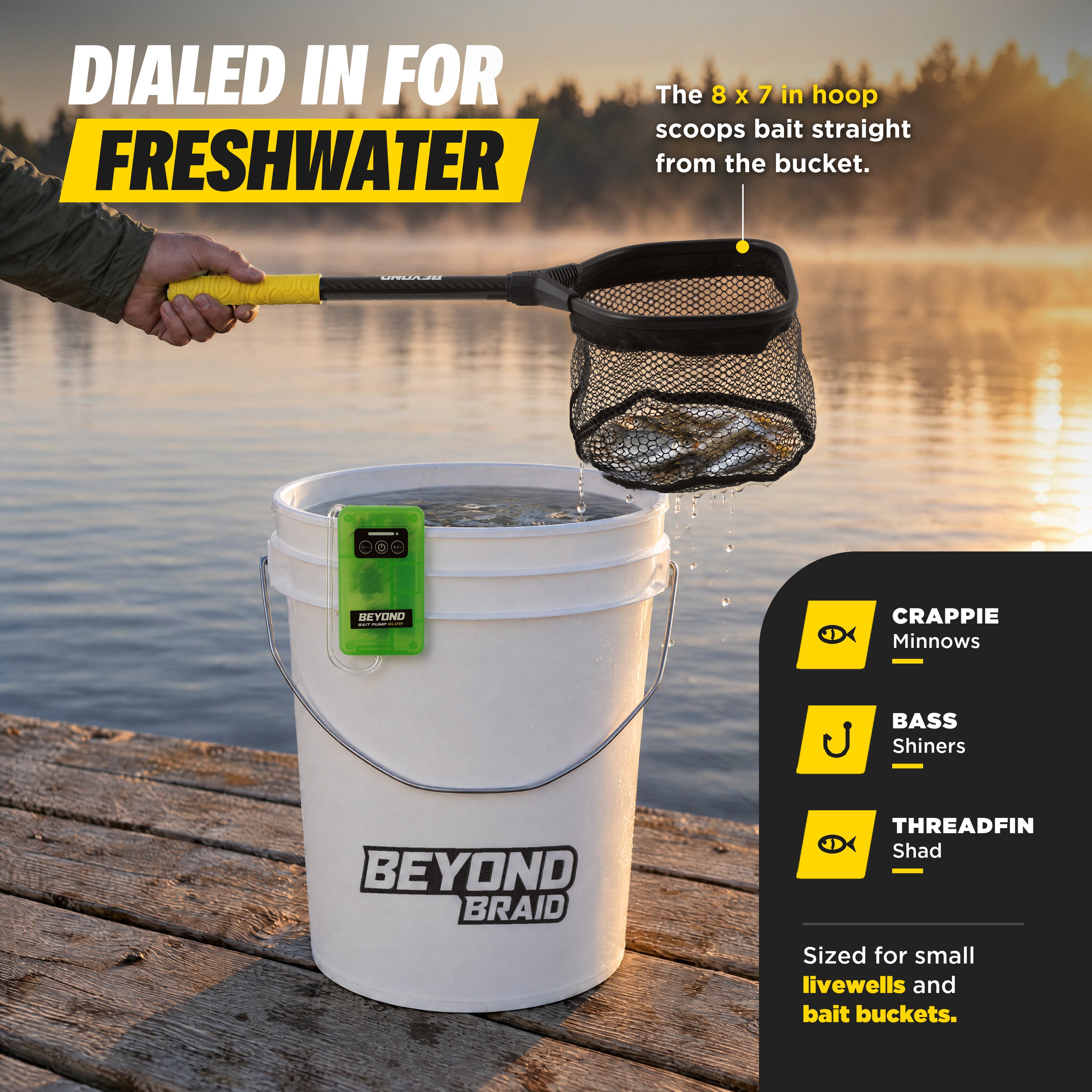 Beyond Fishing Carbon Fiber Bait Net, Speed Scoop Minnow Dip Net, Livewell