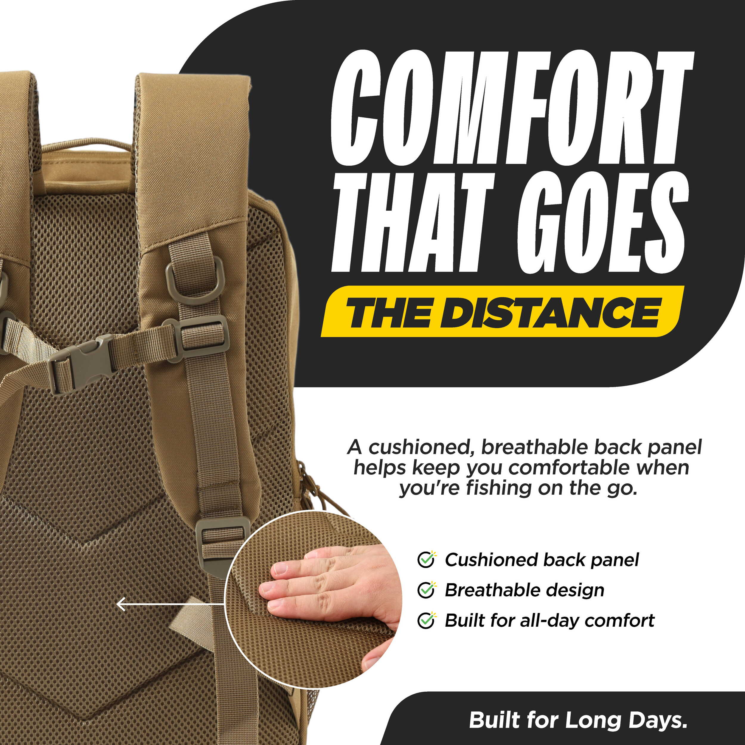 Beyond Fishing Tackle Backpack with Rod Holders, 40L Water-Resistant Canvas, MOLLE System & Plier Slot – With or Without 3600 Tackle Boxes, Black or Tan