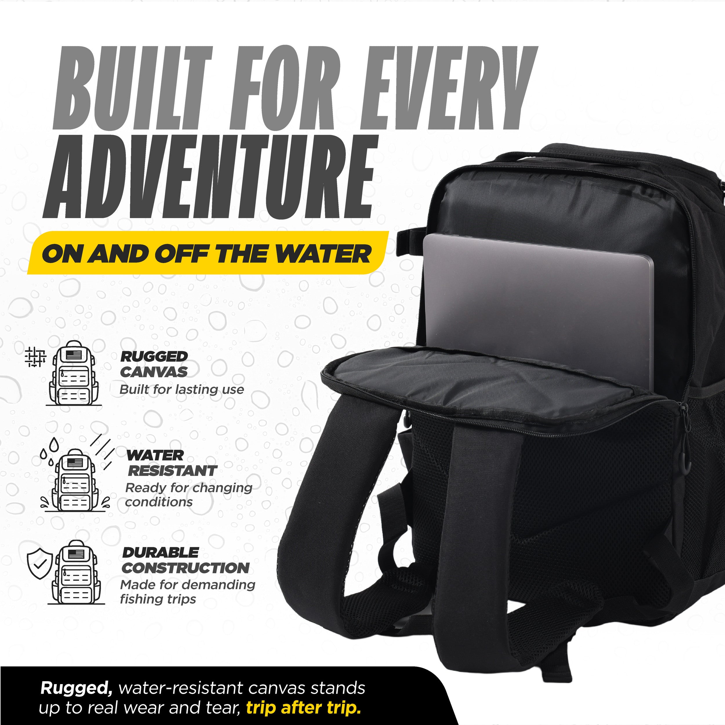 Beyond Fishing Tackle Backpack with Rod Holders, 40L Water-Resistant Canvas, MOLLE System & Plier Slot – With or Without 3600 Tackle Boxes, Black or Tan