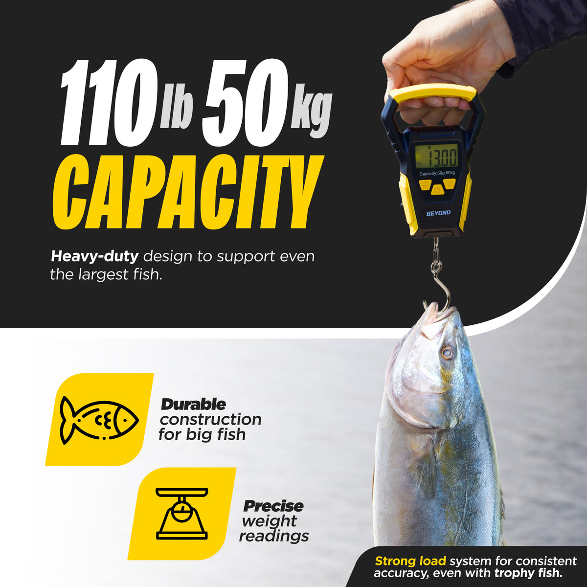 Beyond Fishing Digital Scale with Built-In Tape Measure – Weighs Up to 110lbs