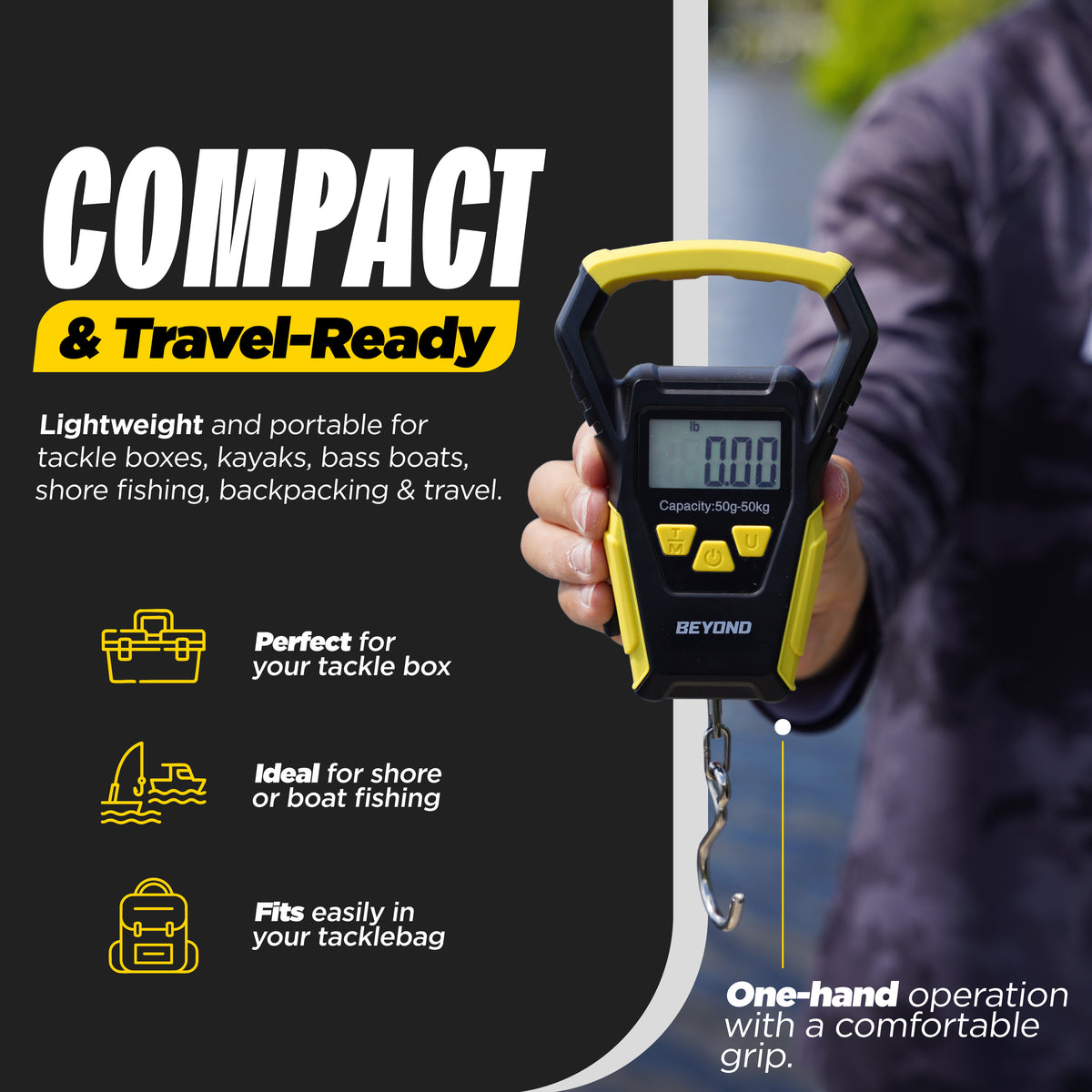 Beyond Fishing Digital Scale with Built-In Tape Measure – Weighs Up to 110lbs